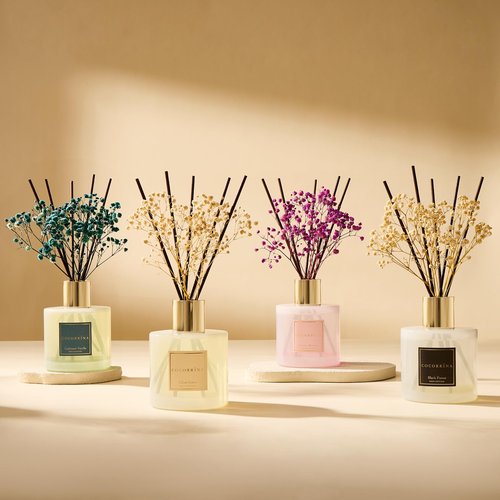 COCORRÍNA Reed Diffuser - Clean Linen 17 Fl.oz Reed Diffuser with 8 Sticks Scented Diffuser with Preserved Flowers for Bathroom Home Decor