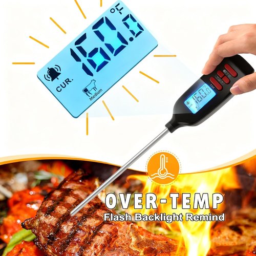 Antonki Digital Meat Thermometer - Smart Instant Read with Long Probe for Cooking & BBQ | Backlit Display Included