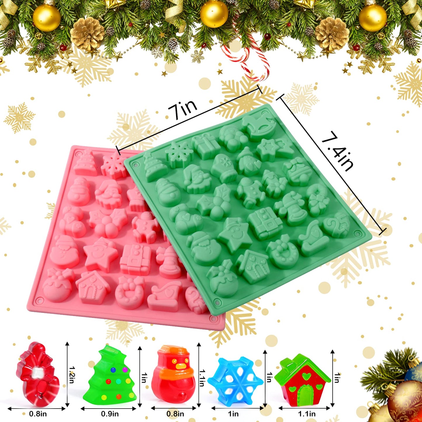 Christmas Gummy Candy Molds Silicone, 2 Pack 25 Cavity Non-Stick Christmas Elements Silicone Molds for Chocolate, Gummies, Candy, Jelly