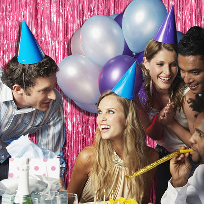 Skiennix Pink Tinsel Curtain Backdrop - 2 Pack Foil Fringe Party Decorations for Birthdays & Events