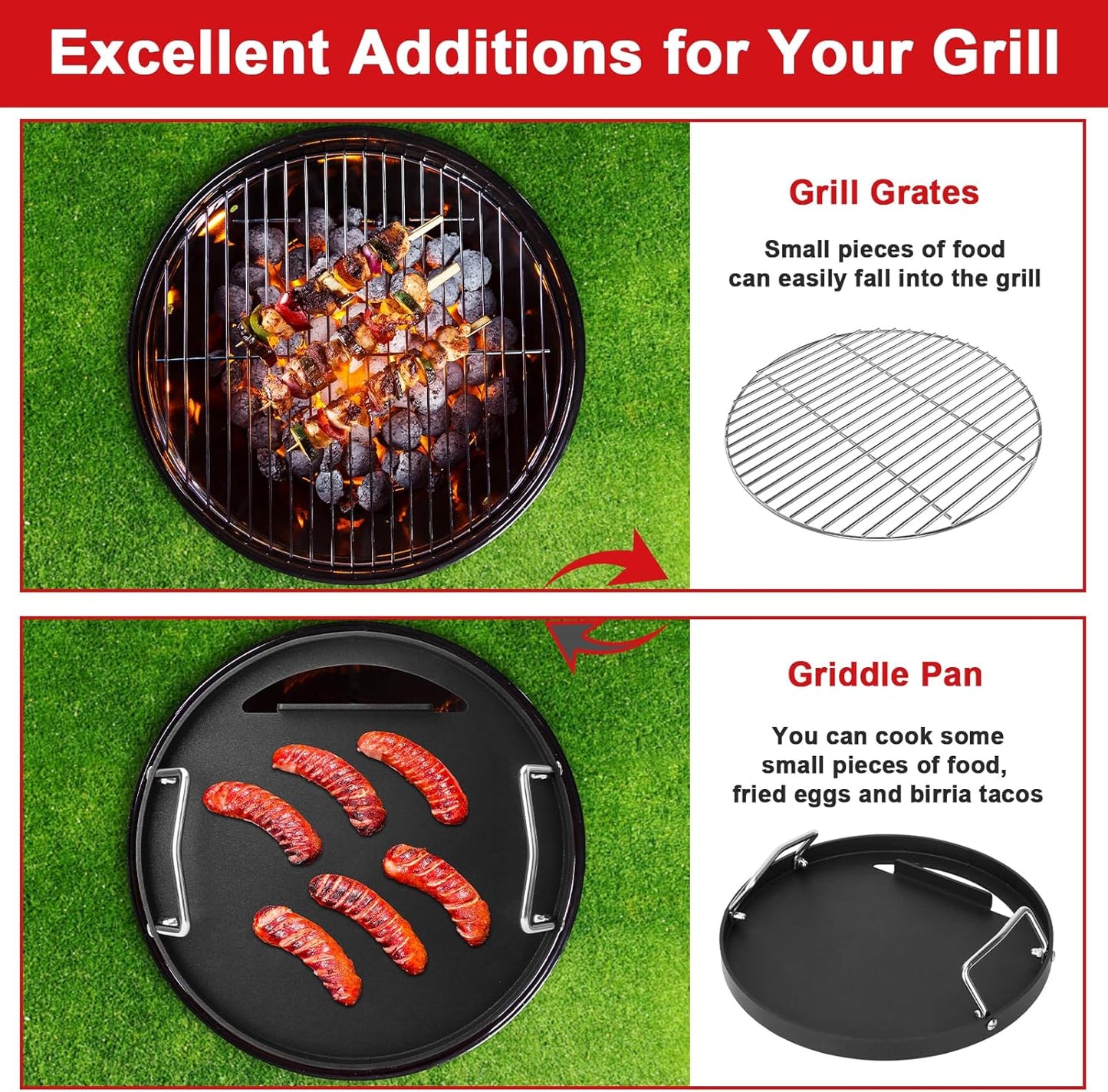 Weber Full Size Griddle Inserts - Flat Top Griddle for 14" Charcoal Grills & Smokers | Replacement Part for Weber 7431