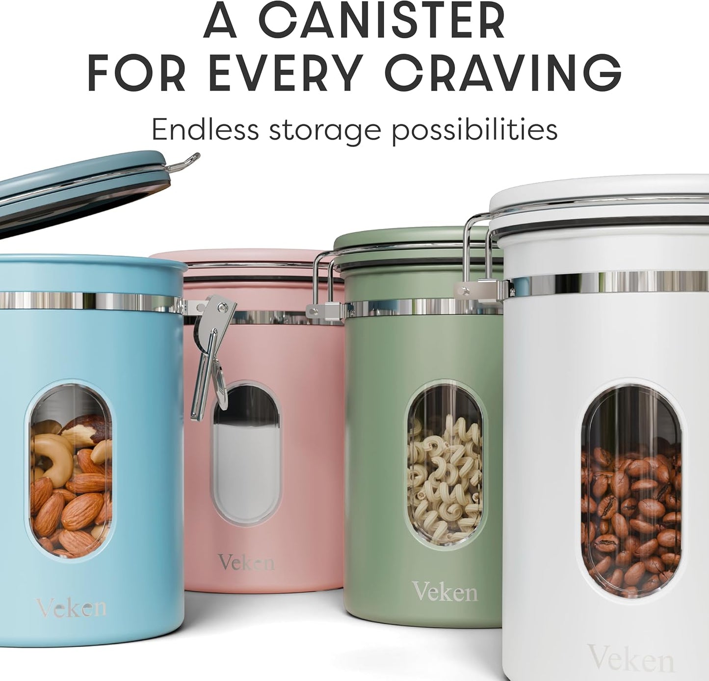 Veken Coffee Canister - Airtight Stainless Steel Container with Window | 22oz Blue for Grounds & Beans