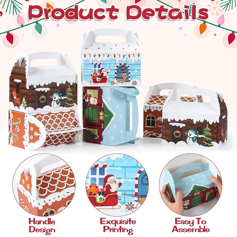 Patimate 24 Pack Christmas Cookie Boxes with Handles - 4 Styles Gift Boxes V03