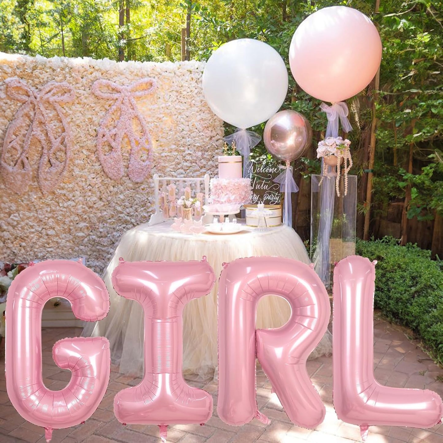 Skiennix 40-Inch Pastel Pink GIRL Balloons - Large Pearl Mylar Alphabet Banner for Birthday Parties