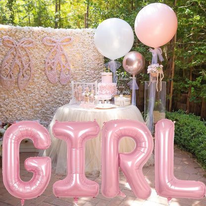 Skiennix 40-Inch Pastel Pink GIRL Balloons - Large Pearl Mylar Alphabet Banner for Birthday Parties