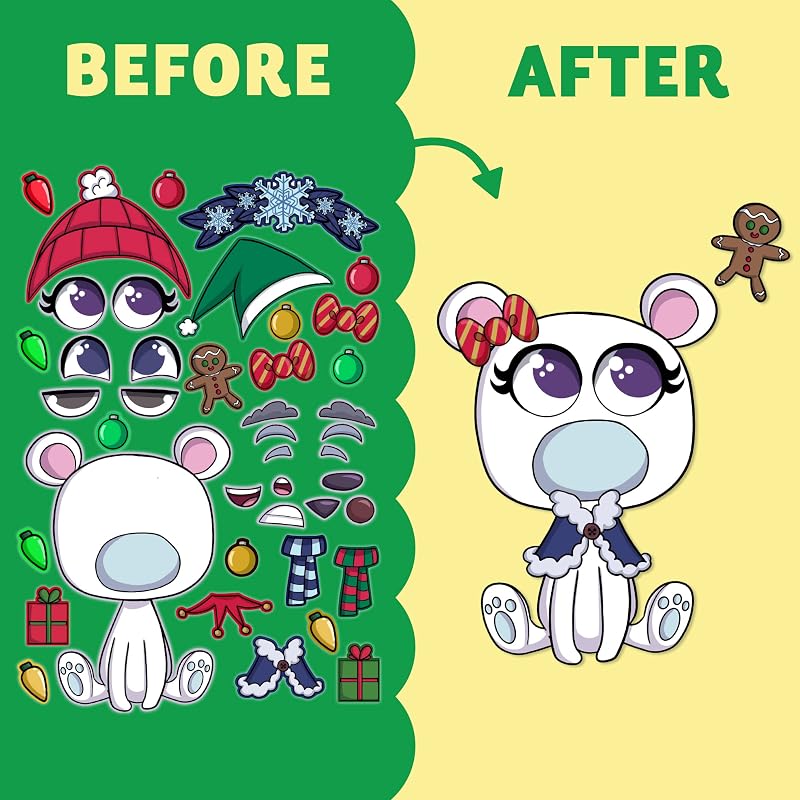 Variation of THIS listing Christmas Make-a-face Sticker Sheets - 36 Pcs Reindeer Snowman Elf For Kids Party Favor Art Craft Classroom