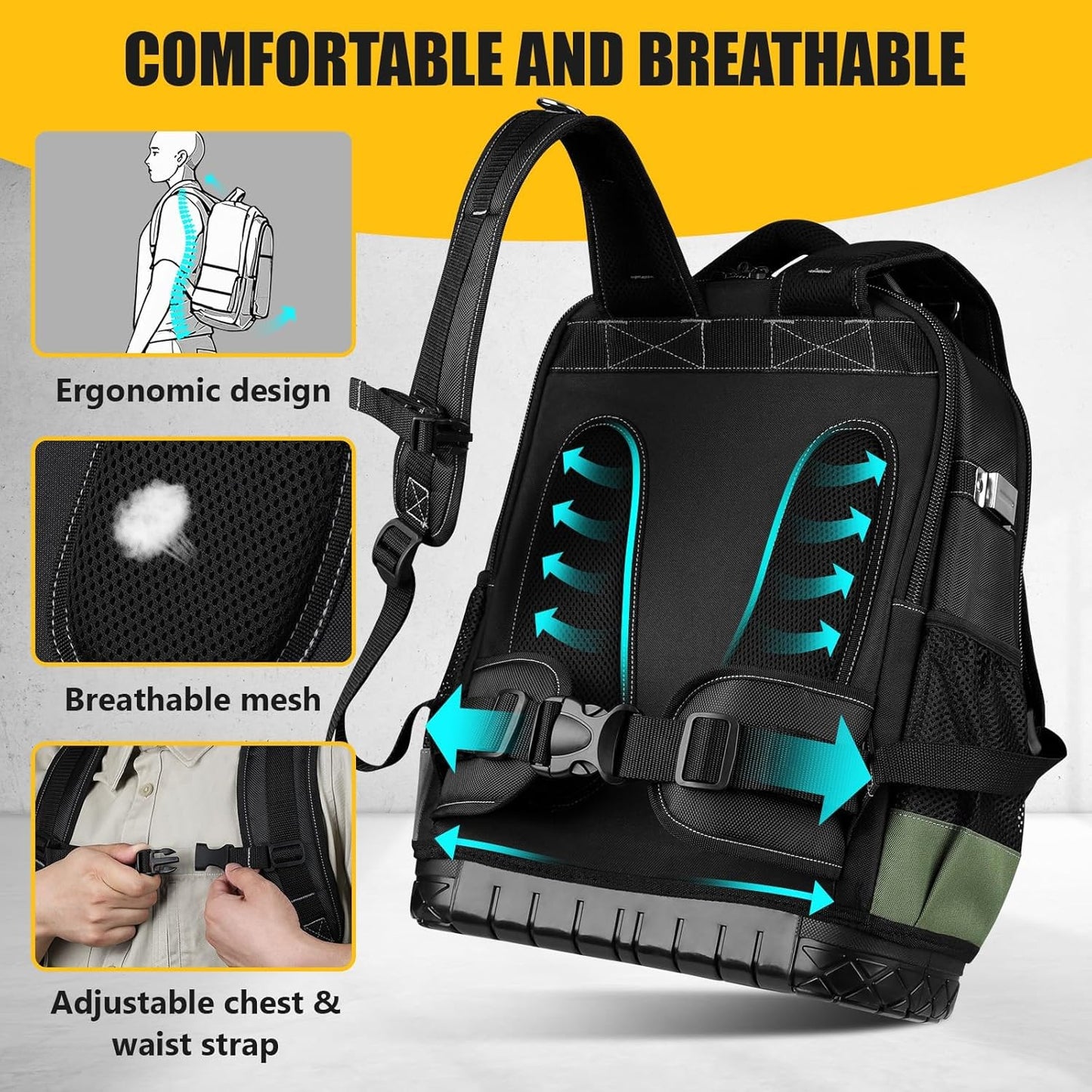 UUP Heavy Duty Tool Backpack - Large Waterproof Organizer with Molded Hard Bottom | Ideal for Technicians & Contractors