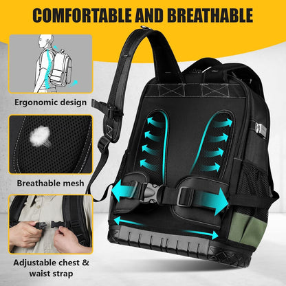 UUP Heavy Duty Tool Backpack - Large Waterproof Organizer with Molded Hard Bottom | Ideal for Technicians & Contractors