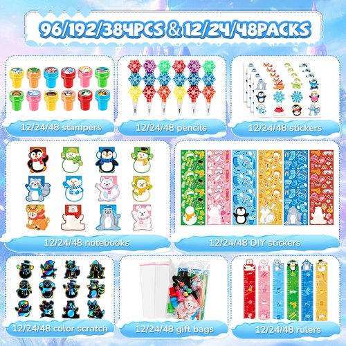 BenLouis Snowflake Holiday Classroom Gift Prizes - Winter Party Favors for Kids | 12-Set Goodie Bag Stuffers