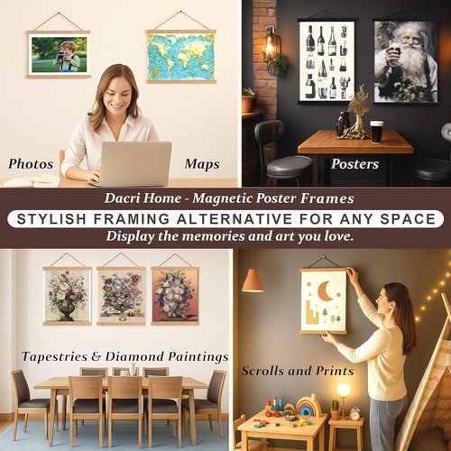 DACRI HOME Magnetic Poster Hanger Frame - Sturdy Teak Wood Design for 24x18, 24x30, 24x36 Prints