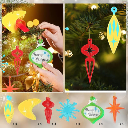 24 Pcs Mid Century Modern Christmas Ornaments - Retro Medieval Inspired Holiday Decoration Set