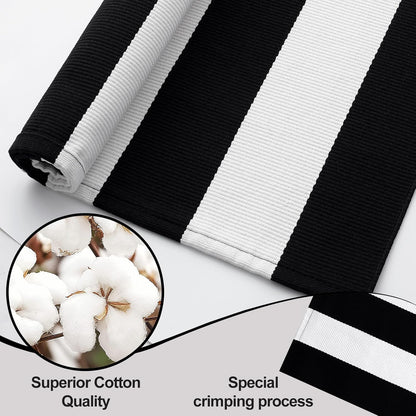 OLANLY Striped Rug - Washable Black and White Cotton Doormat | 3' x 5' for Indoor & Outdoor Use