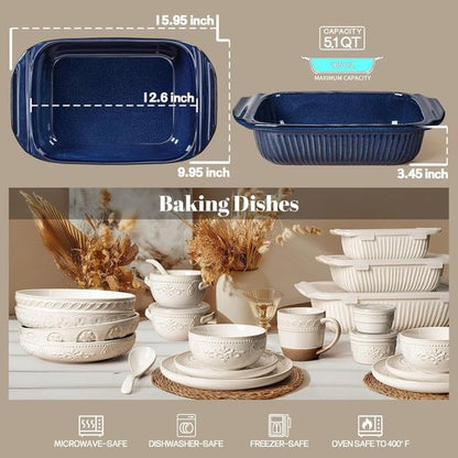 Artena Baking Dish - 5.1 Quart Rectangular Casserole Dish with Handles | Deep White Ceramic Bakeware