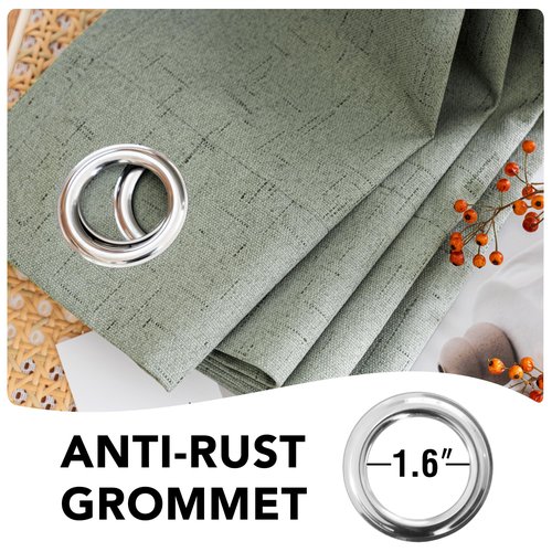 H.VERSAILTEX Linen Blackout Curtains Durable Thick Textured Linen Look 100% Blackout Patio Door Curtain Anti Rust Grommet Extra Wide Sliding Door Curtain Panel, W100 x L84 inch, Green Bay