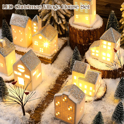 Zubebe 30 Pcs LED Christmas Village Set - Porcelain Holiday Figurines for Indoor Decor | Silver