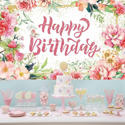 Happy Birthday Banner - Large Pink Watercolor Floral Design | Perfect for Spring Celebrations & Baby Showers
