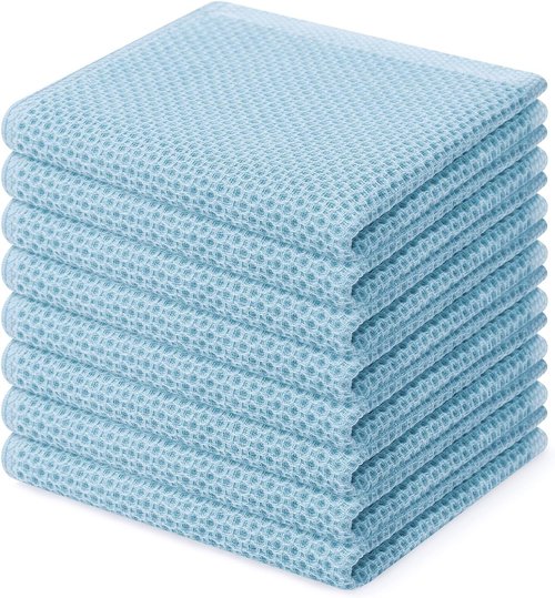 Homaxy 100% Cotton Waffle Weave Dish Cloths - Ultra Soft & Absorbent Kitchen Towels | 12x12 Inches, 8-Pack, Sky Blue