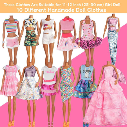 ZTWEDEN Doll Clothes Set - 90 Pcs for 11.5 Inch Girl Dolls | 10 Handmade Outfits & 78 Accessories