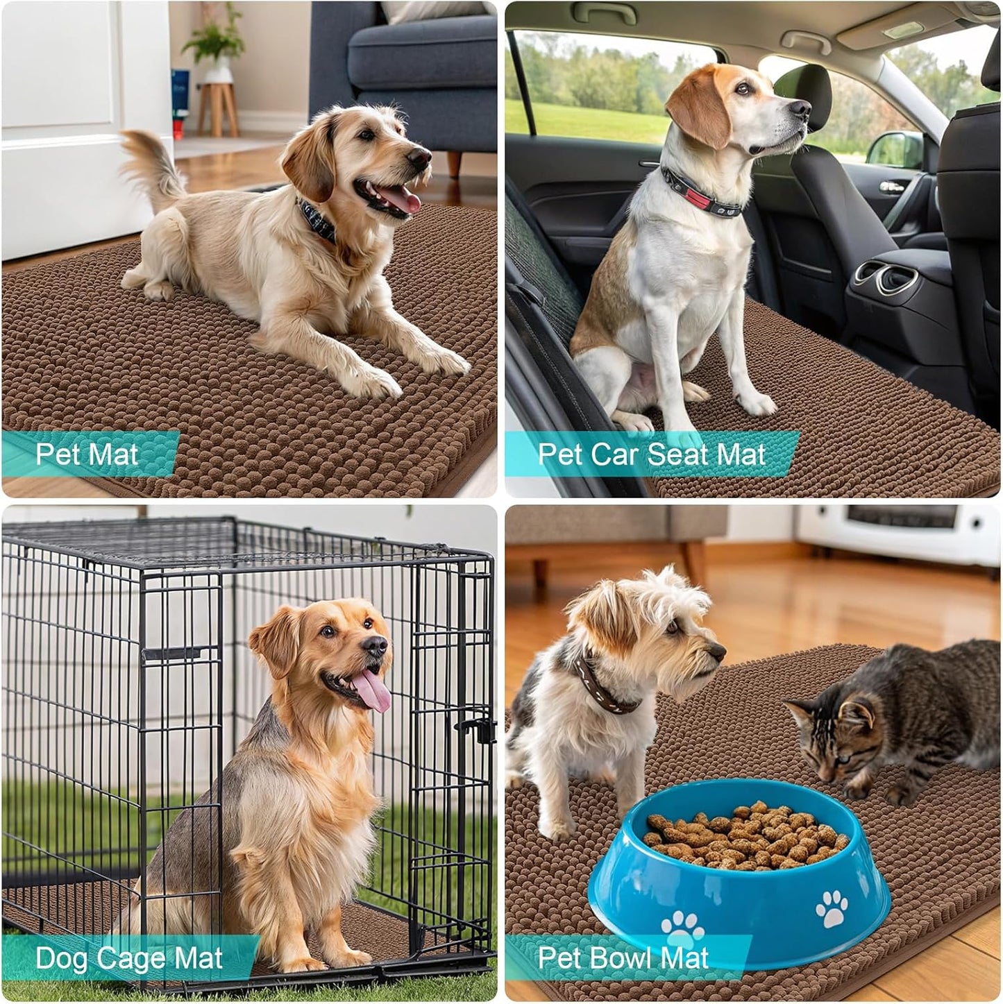 OLANLY Dog Door Mat - Absorbent Non-Slip Chenille Mat for Muddy Paws | 50x30 Mocha Indoor Carpet