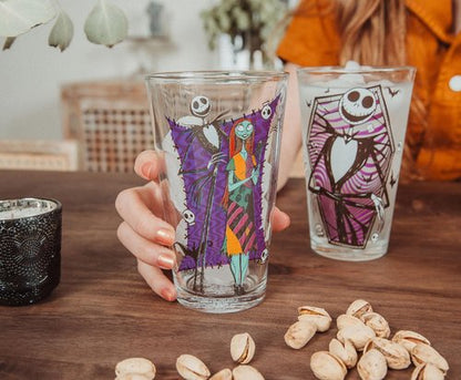 Disney The Nightmare Before Christmas Jack & Sally 16-Ounce Pint Glasses, Set of 4 | Traditional Beer Mug Glassware For Liquor, Beverages, Pub Drinks | Home Barware Decor, Kitchen Essentials