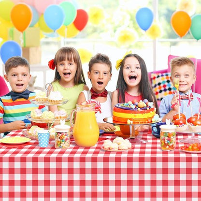 Kopokita Red Gingham Tablecloth - 54 x 108 Inches | Disposable Plastic Checkered Table Covers