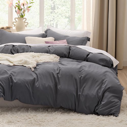 Bedsure Dark Grey Oversized Queen Duvet Cover - 3 Pieces Prewashed Cotton-Like Polyester Extra Soft Bedding Set, Includes 1 Duvet Cover 98x98 Inches with Zipper Closure & 2 Pillow Shams, No Comforter