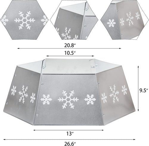 FORUP Metal Christmas Tree Ring - Printed Snowflake Design | Durable Tree Skirt Base Stand (Silver)