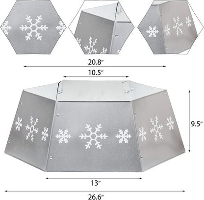 FORUP Metal Christmas Tree Ring - Printed Snowflake Design | Durable Tree Skirt Base Stand (Silver)