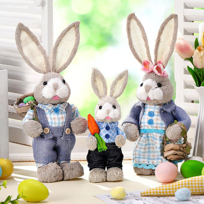 Wesiti Easter Bunny Decorations - Set of 3 Natural Sisal Figurines | 13.8" & 9.8" for Spring Home Decor