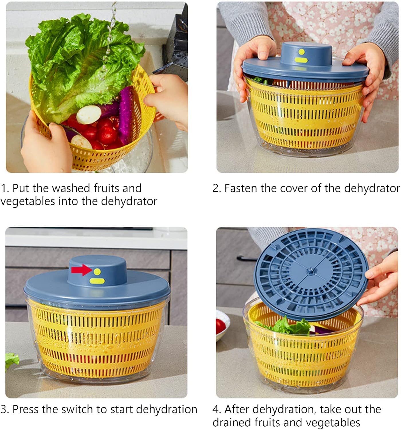 Skiennix Large Salad Spinner - 3-in-1 Vegetable Wash Bowl & Lettuce Cleaner | 4.22Qt Quick Drainage Mixer