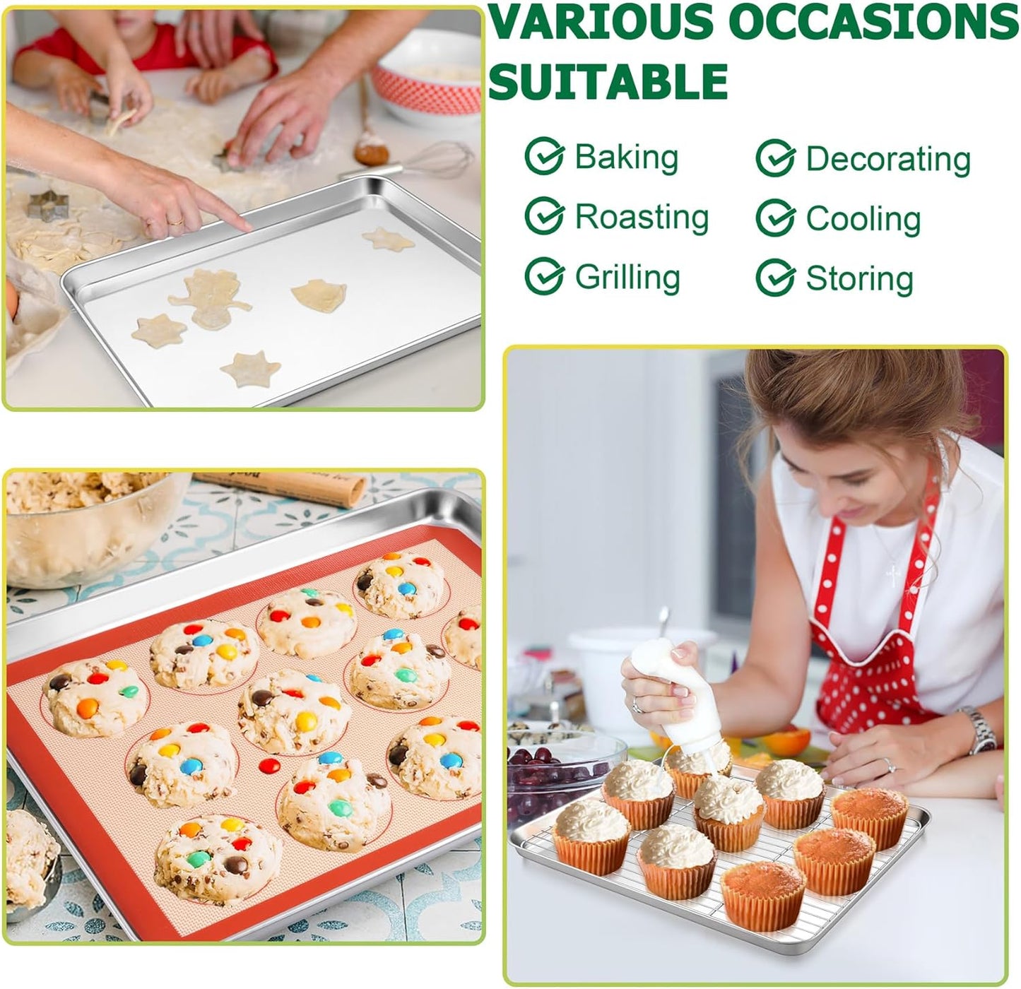 TeamFar Stainless Steel Baking Sheet Set - 9-Piece with Racks & Silicone Mats | 10.5/12.5/16 Inch Easy Clean