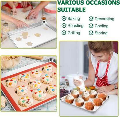 TeamFar Stainless Steel Baking Sheet Set - 9-Piece with Racks & Silicone Mats | 10.5/12.5/16 Inch Easy Clean