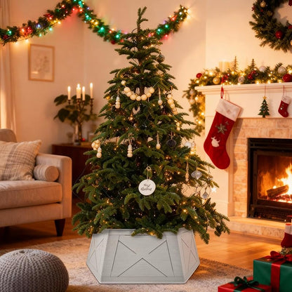 31 Inch Christmas Tree Collar - Hexagon Fabric Stand Cover (OurWarm) - Reversible Brown/Gray