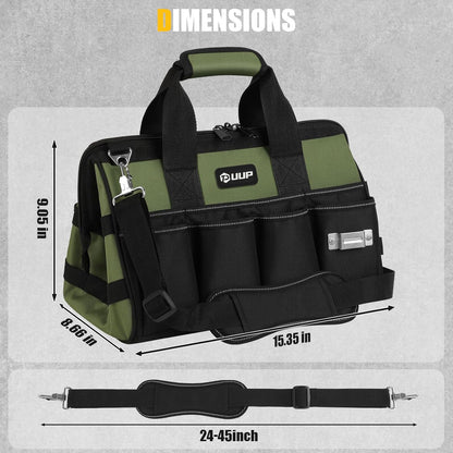 UUP Heavy Duty Tool Bag - 15-Inch 16-Pocket Organizer | Portable Storage with Soft Handle - Green