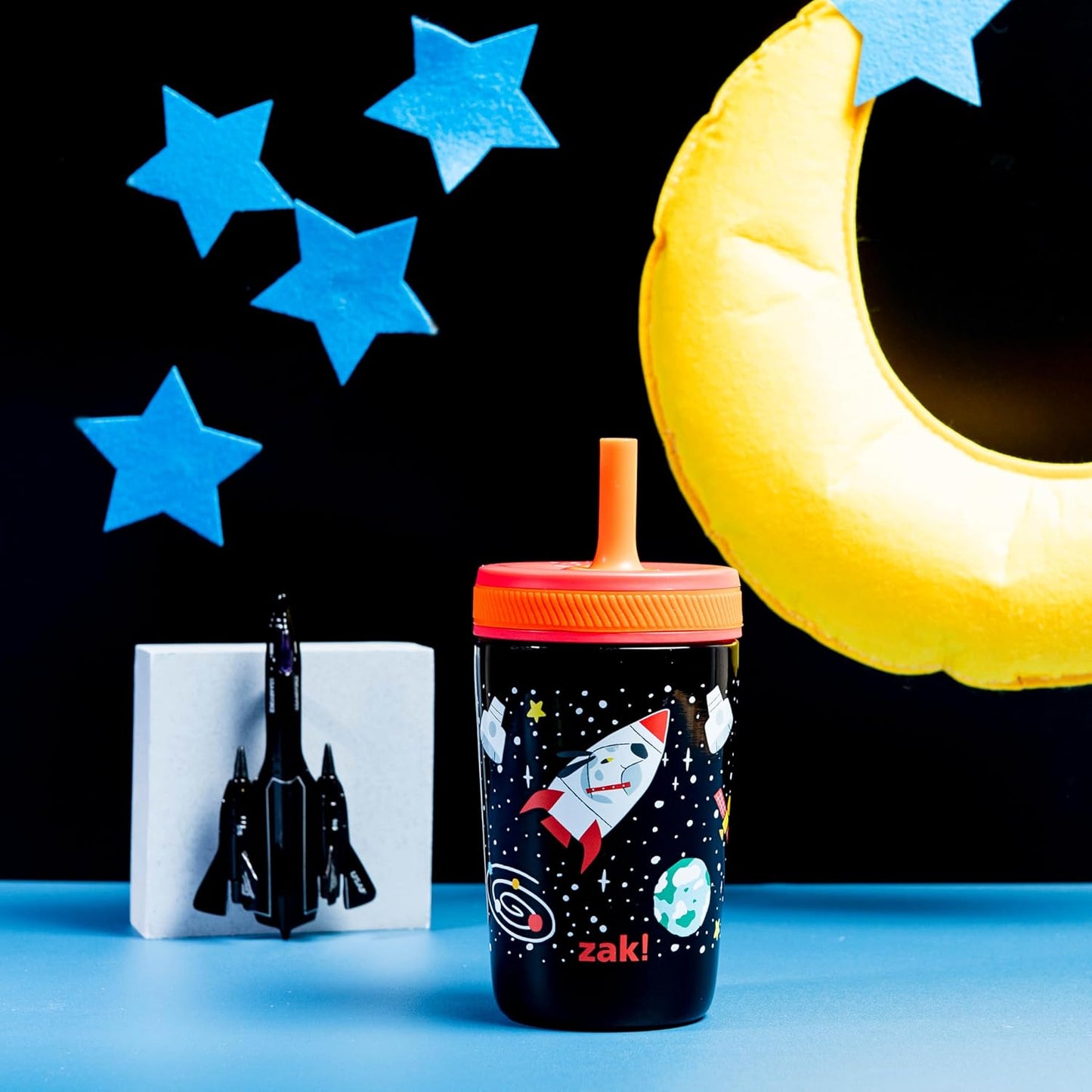 Zak Designs Kelso Toddler Sippy Cup - 12oz Vacuum Insulated, Leak-Proof Design for Kids | Spaceships