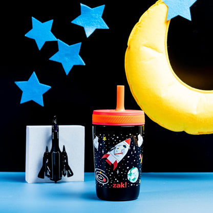Zak Designs Kelso Toddler Sippy Cup - 12oz Vacuum Insulated, Leak-Proof Design for Kids | Spaceships
