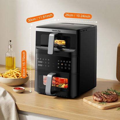 Skiennix 13QT Dual-Basket Air Fryer - Compact Vertical Design with Viewing Window & 10-in-1 Presets