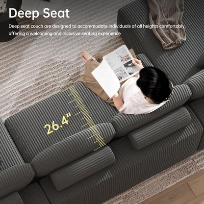 DURASPACE 126.2'' U Shaped Oversize Modular Sectional Sofa with Chaise, Cloud Boneless Comfort Sectional Sofa Couch, Deep Seat Couch, Convertible 4-Seater for Living Room, No Assembly Required