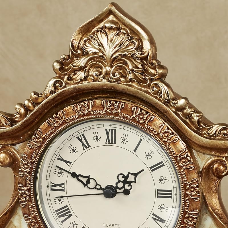 Traditional Arellia Ivory Marble Look and Gold Footed Accent Clock