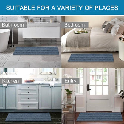 H.VERSAILTEX Bathroom Rug Sets 2 Piece Bath Mats Non Slip Thick Soft Chenille Striped Bath Rug achine Washable Shower Floor Rugs for Tub, Shower and Floor (Blue Indigo, 47" x 17"/17" x 24")