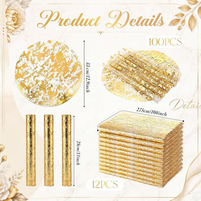 Gold 112-Piece Table Runner Set with Placemats for Wedding Reception