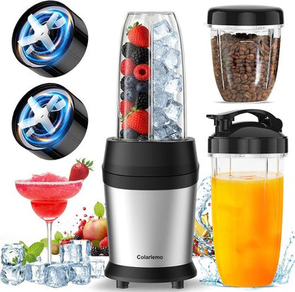 Colarlemo Smoothie Blender Maker - 25,000 RPM Personal Blender for Ice Crushing | 12-Piece Set with Portable Cups