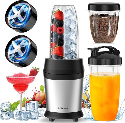 Colarlemo Smoothie Blender Maker - 25,000 RPM Personal Blender for Ice Crushing | 12-Piece Set with Portable Cups