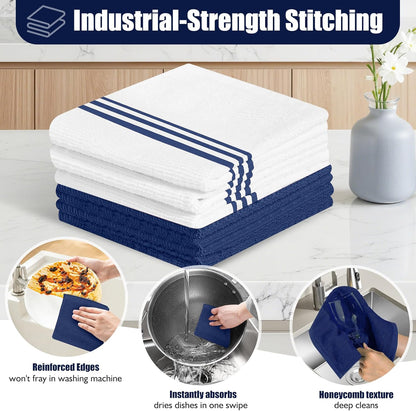 Skiennix Oven Mitts and Pot Holder Set - 500°F Heat Resistant Silicone Grip | 6 Pack Cotton Dish Towels - Marine Blue Kitchen Essentials