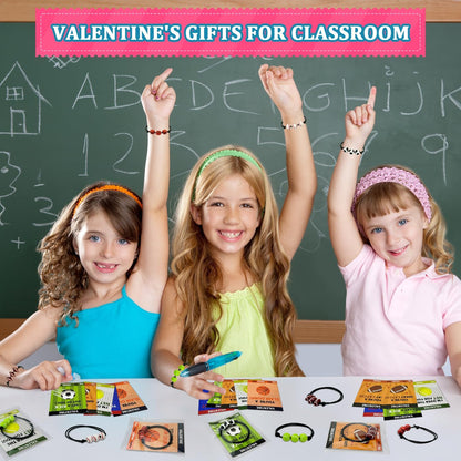 Sports Valentine's Day Gift Cards - 30 Pack Adjustable Bracelets for Kids | Non-Candy Treats & Party Favors