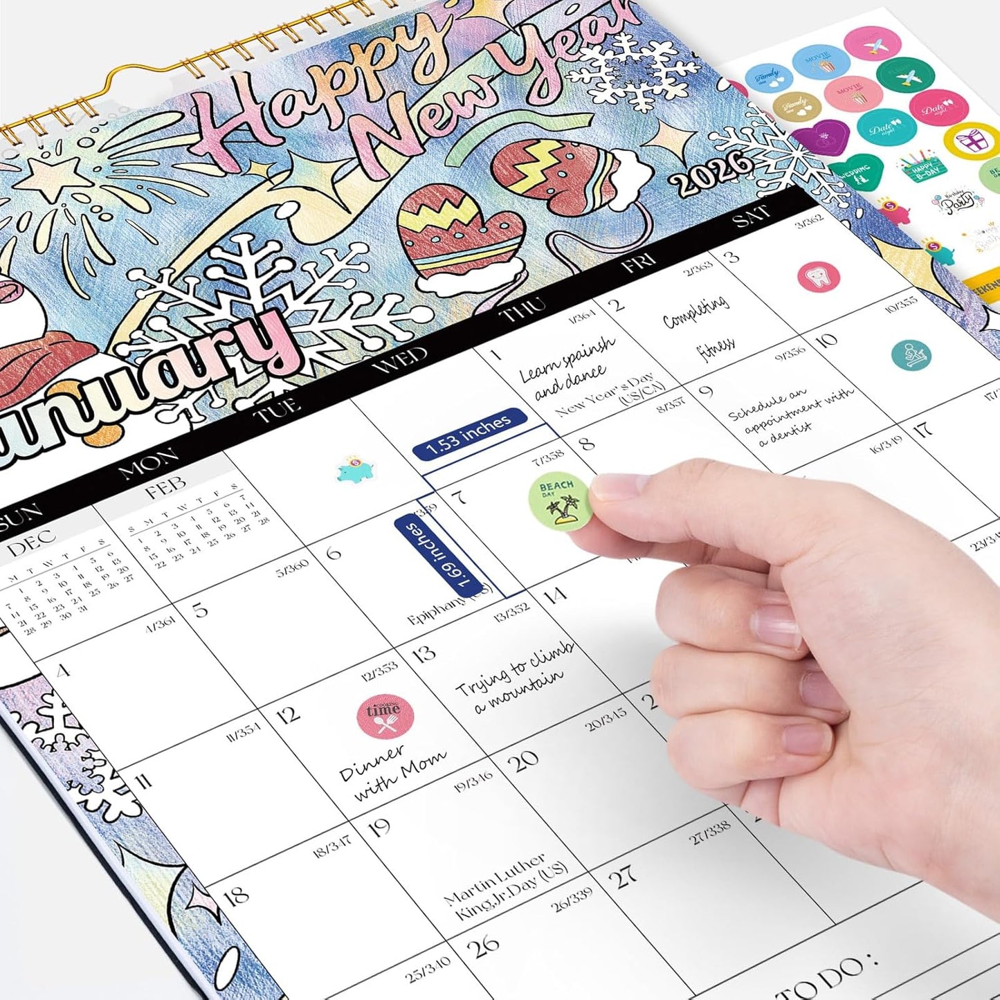 Ospelelf 2026 Family Coloring Wall Calendar - 12'' x 17'' Monthly Planner with Plastic Cover | 18 Months, Jan 2026 - June 2027