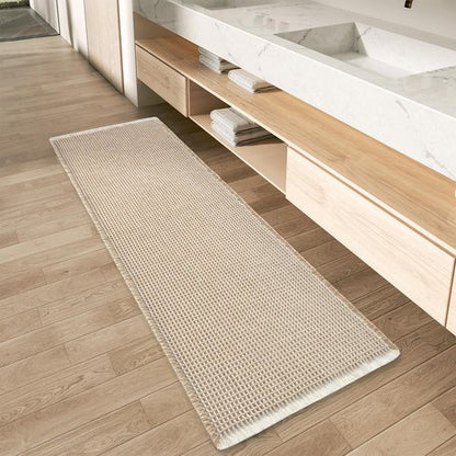 AMOAMI Upgraded Waffle Runner Rug Super Absorbent Non Slip Bath Mats for Bathroom Machine Washable Bathroom Runner Rug with Tassels, Ideal for Hallway Bedroom Laundry Room, 2' x 6', Brown & Cream