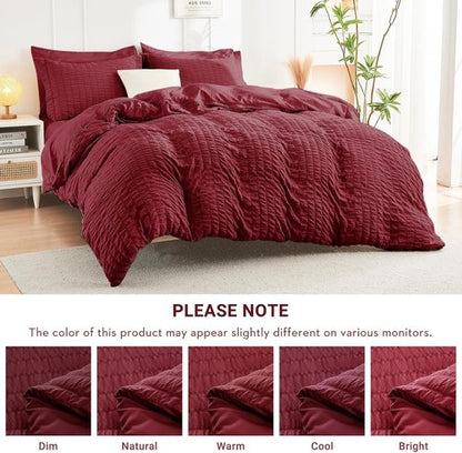 HYMOKEGE Burgundy Queen Comforter Set - 7-Piece All-Season Luxury Bedding Set with Sheets & Pillowcases