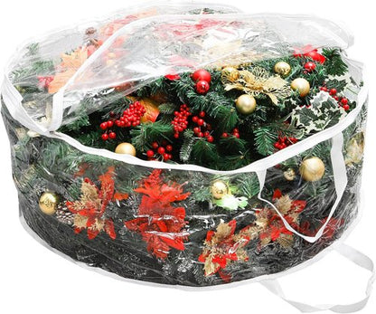 Hedume Wreath Storage Bag - 30" X 12" Clear Container with Dual Zippers | Protect Your Holiday Wreath from Dust and Moisture