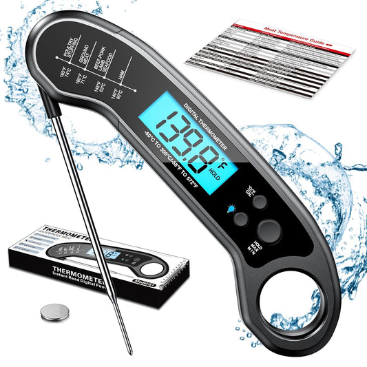 Meat Thermometer Digital - Instant Read Waterproof Food Thermometer for Grill, BBQ, Turkey & Candy